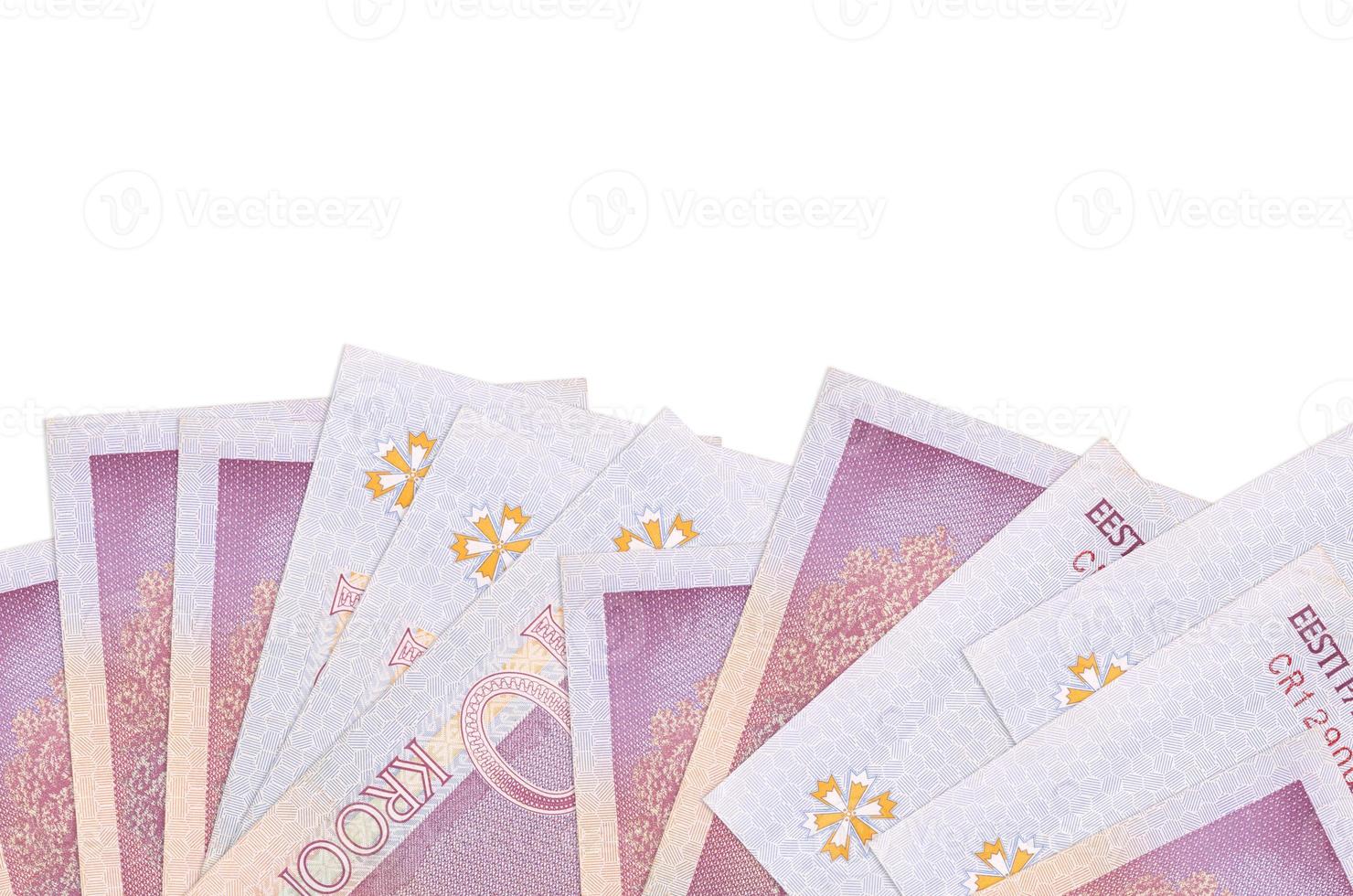 10 Estonian kroon bills lies on bottom side of screen isolated on white background with copy space. Background banner template photo