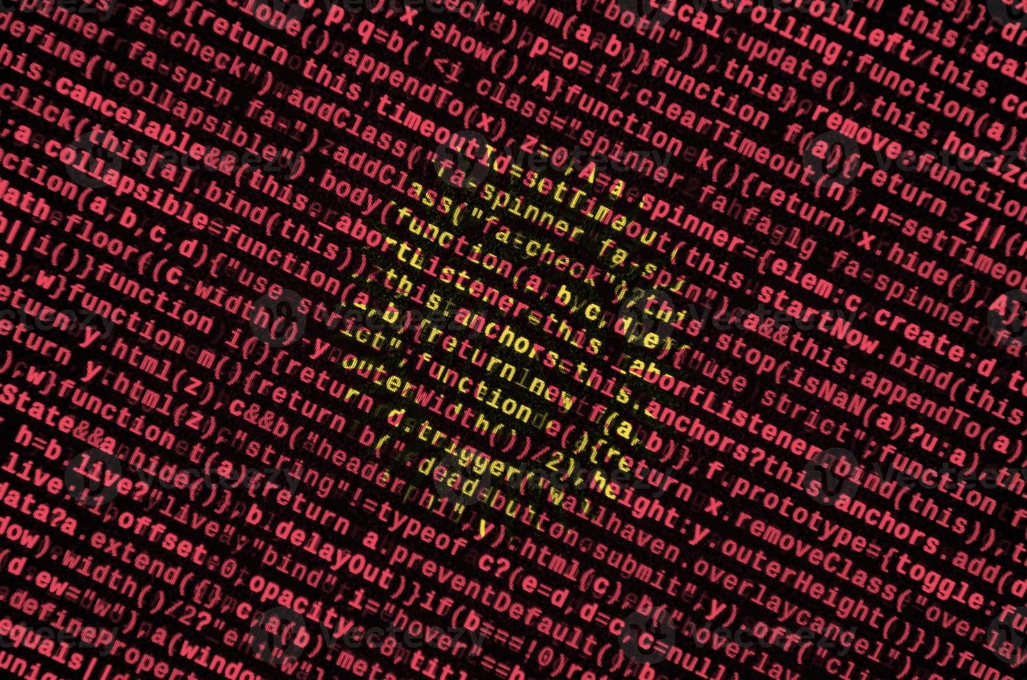 Kyrgyzstan flag is depicted on the screen with the program code. The concept of modern technology and site development photo