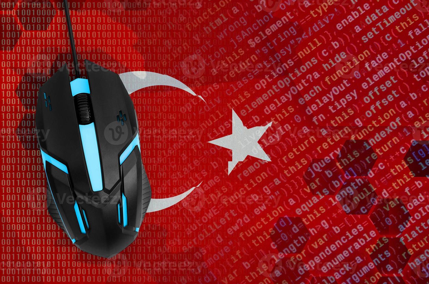 Turkey flag and computer mouse. Digital threat, illegal actions on the Internet photo