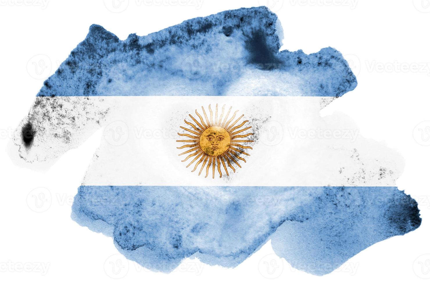 La bandera argentina está representada en estilo acuarela líquida aislada en fondo blanco foto