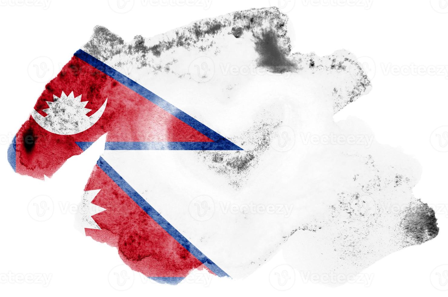 Nepal flag is depicted in liquid watercolor style isolated on white background photo