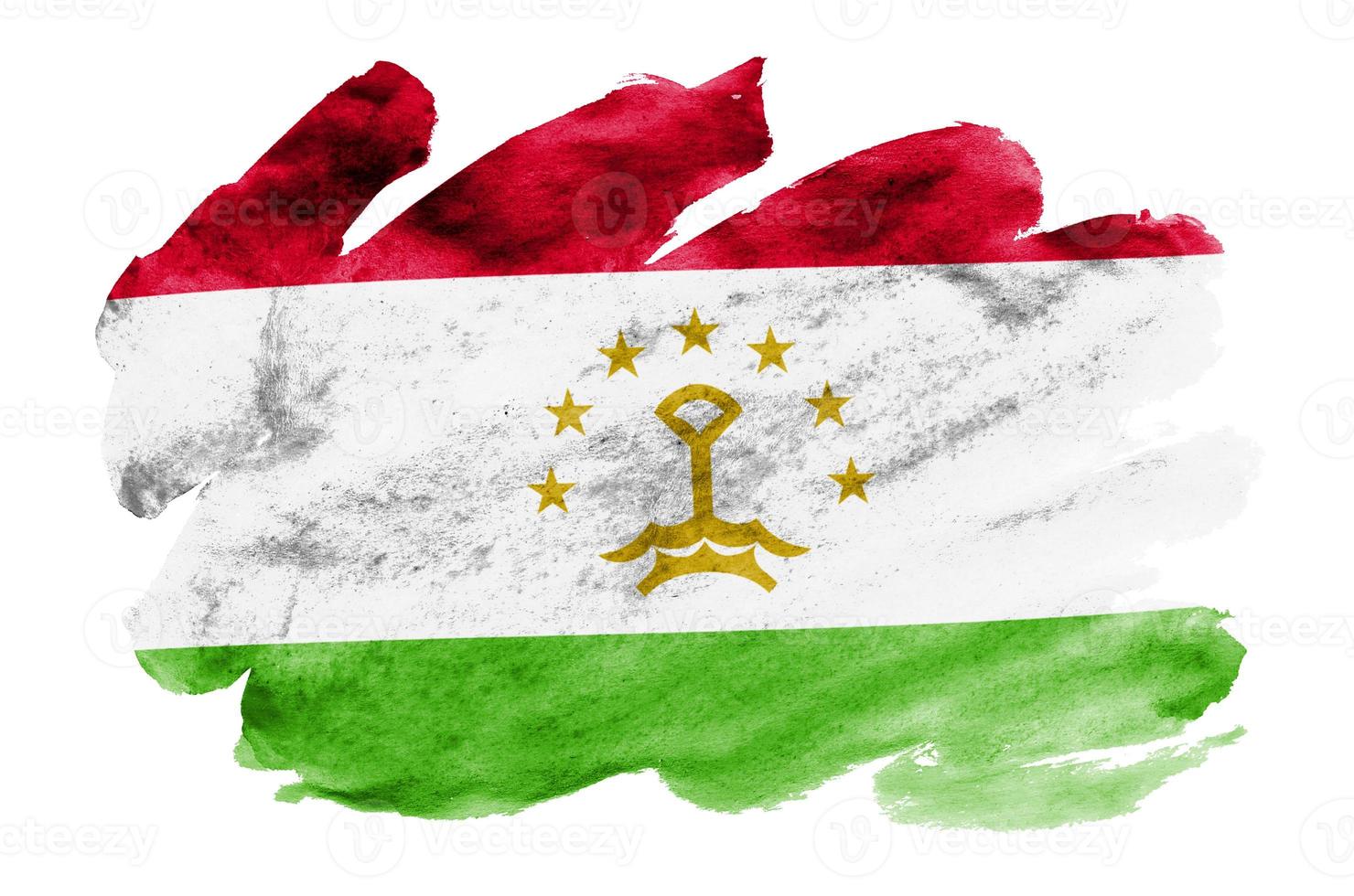Tajikistan flag is depicted in liquid watercolor style isolated on white background photo