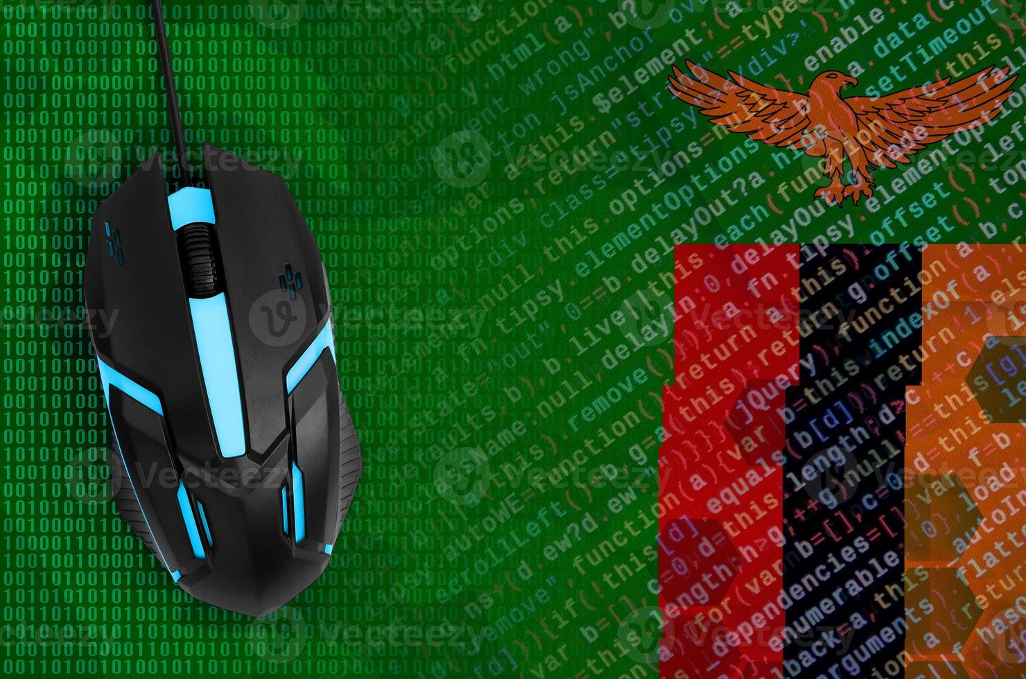 Zambia flag and computer mouse. Digital threat, illegal actions on the Internet photo