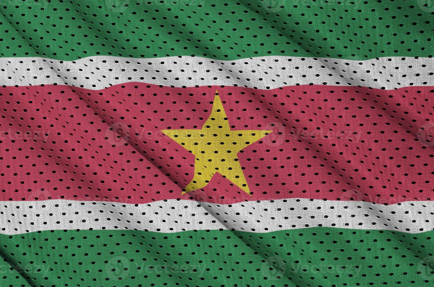 Suriname flag printed on a polyester nylon sportswear mesh fabri photo