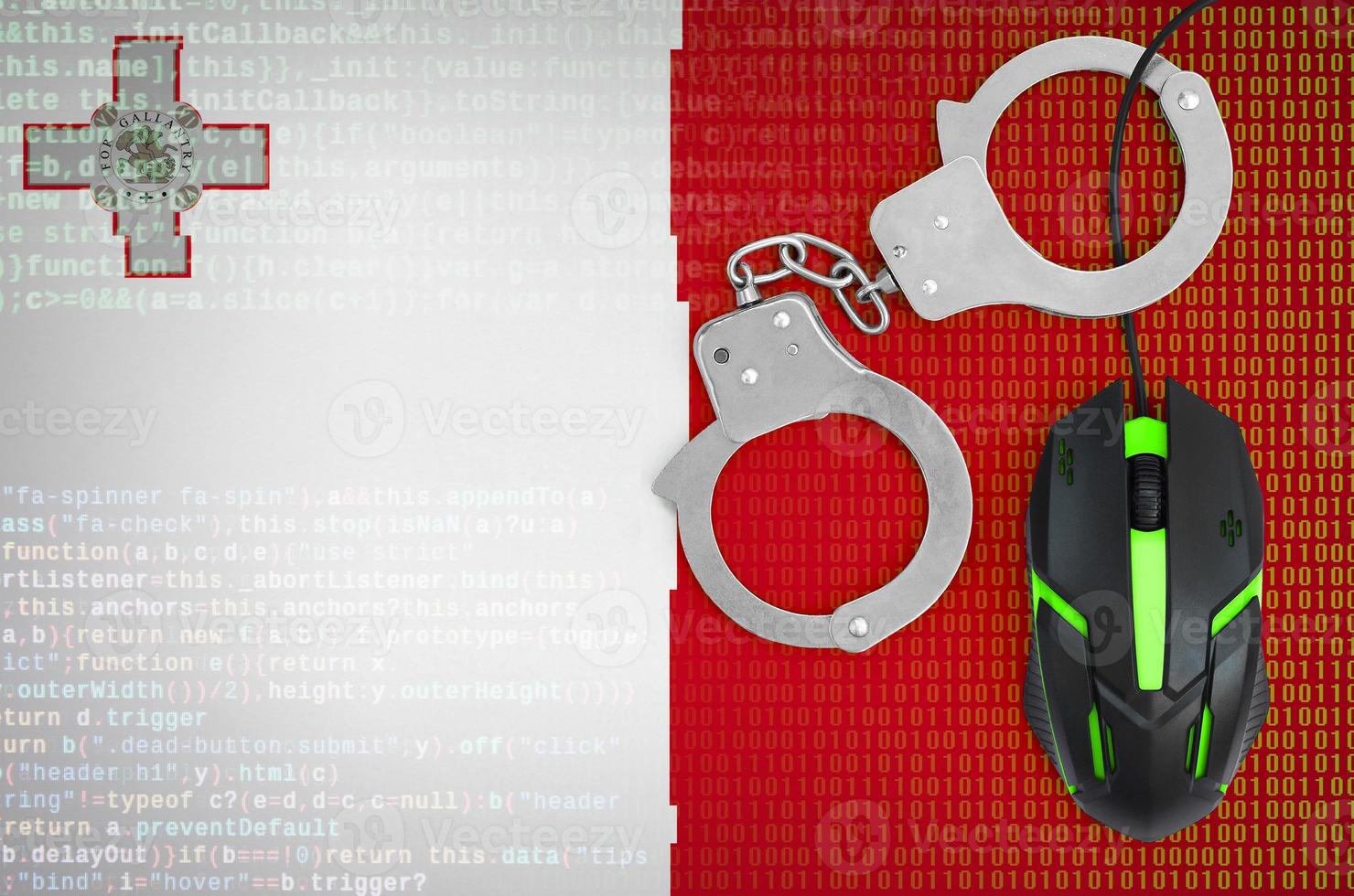 Malta flag and handcuffed computer mouse. Combating computer crime, hackers and piracy photo