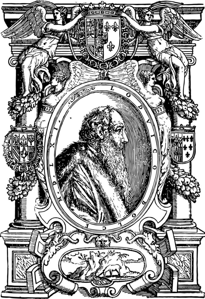 la impresión veneciana es un dibujo de un grabado antiguo de perfil lateral de un anciano. vector