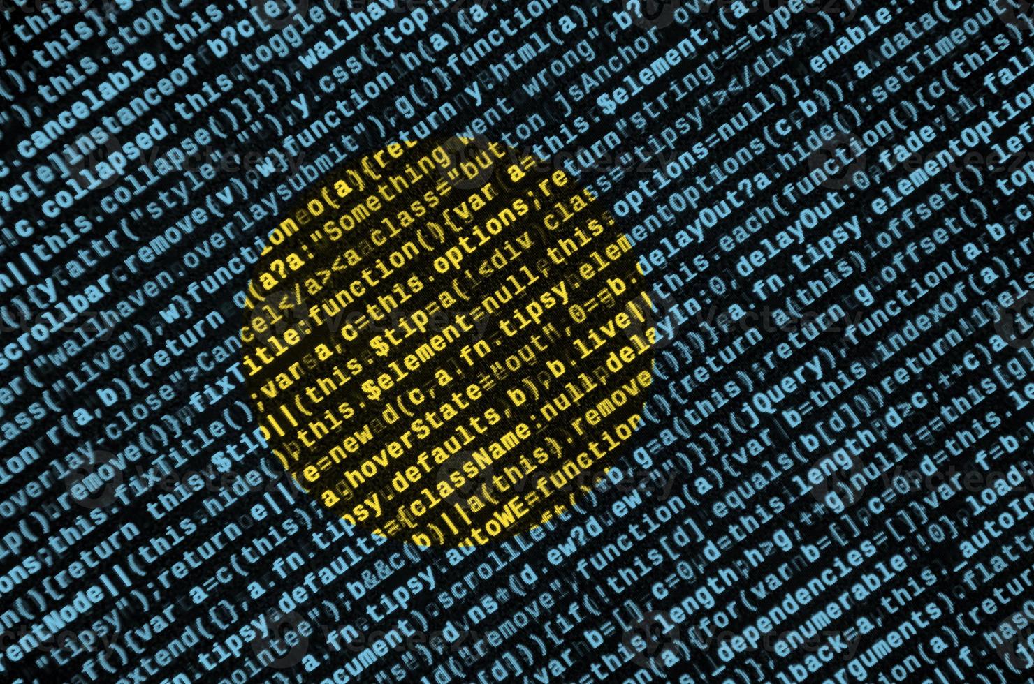 Palau flag is depicted on the screen with the program code. The concept of modern technology and site development photo