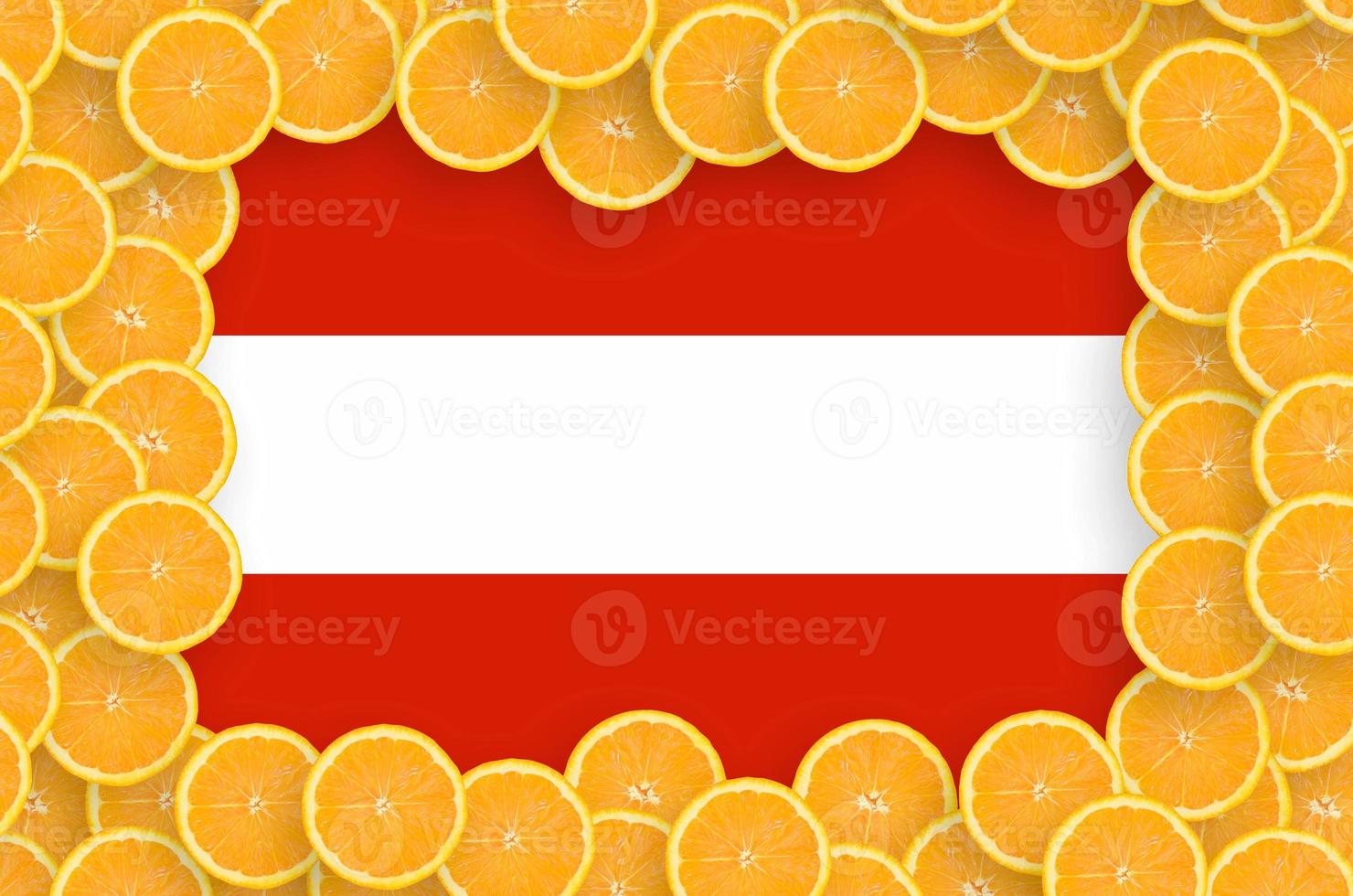 Austria flag in fresh citrus fruit slices frame photo