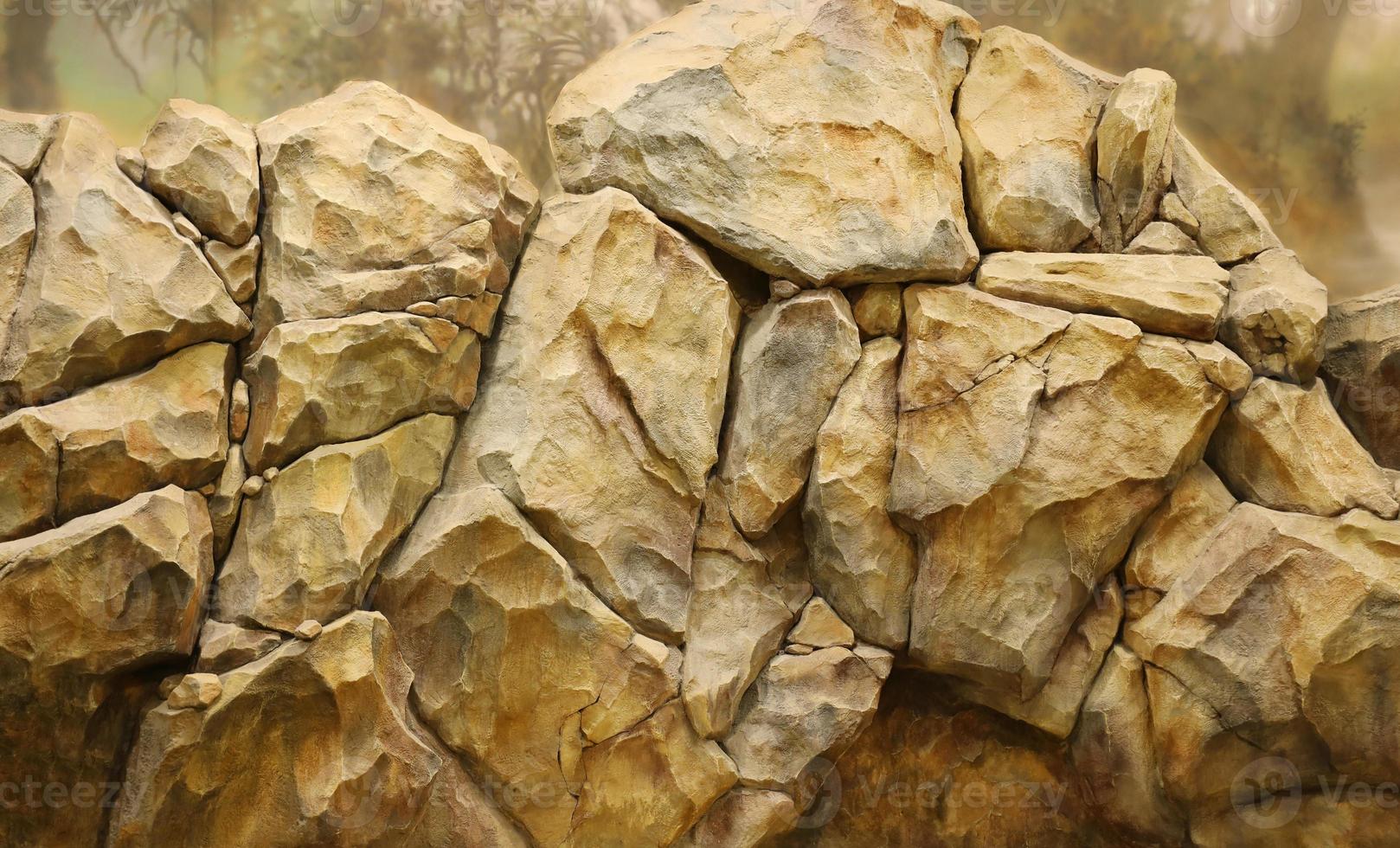 Light coarse natural rock stone background. Mining cliff rough front surface. Big limestone stack backdrop. Heavy grunge damaged granite block texture photo