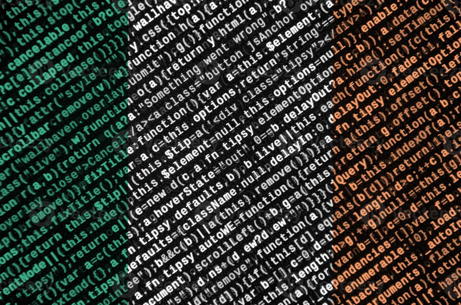 Ireland flag is depicted on the screen with the program code. The concept of modern technology and site development photo