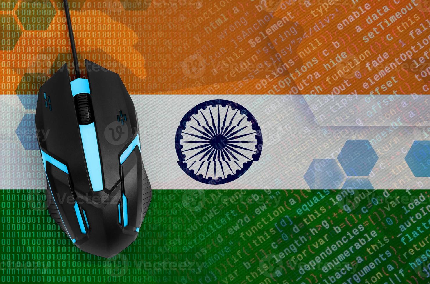 India flag and computer mouse. Digital threat, illegal actions on the Internet photo