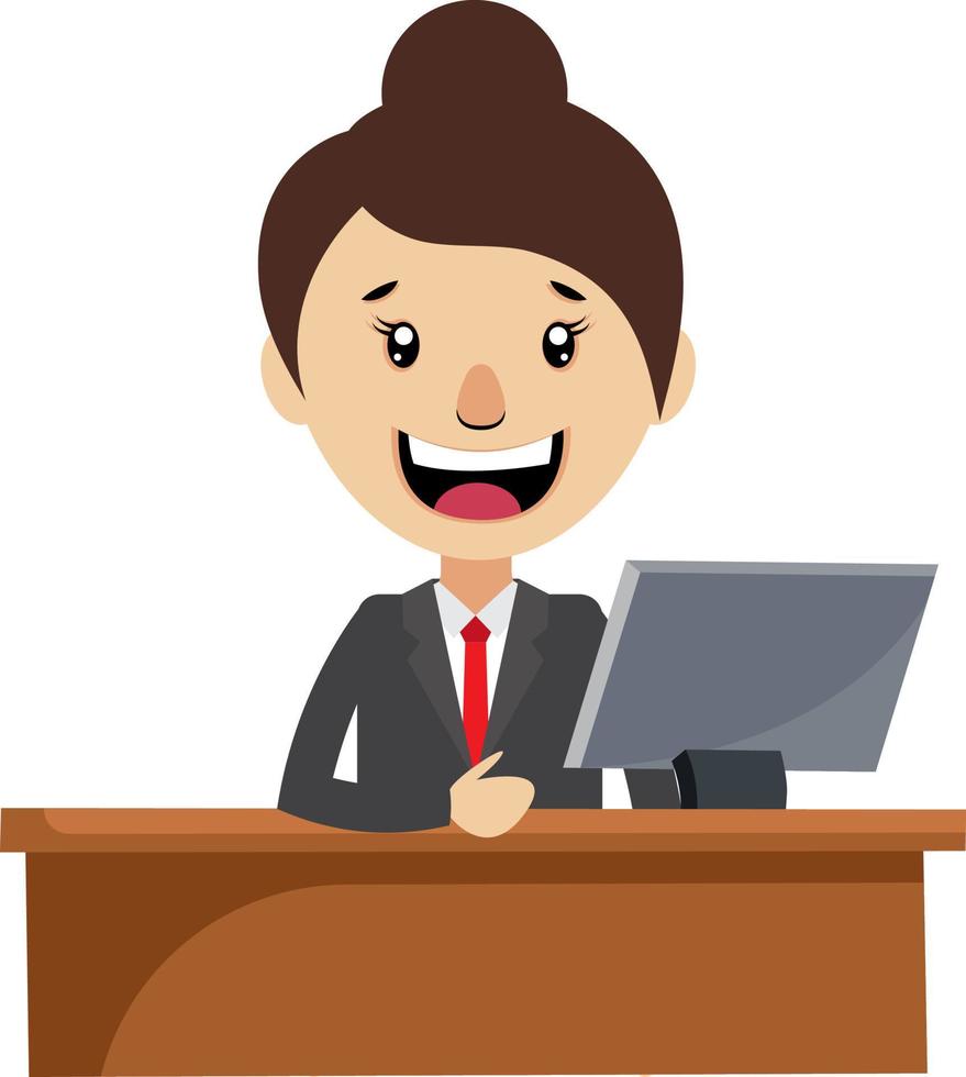 Woman working at the desk, illustration, vector on white background.