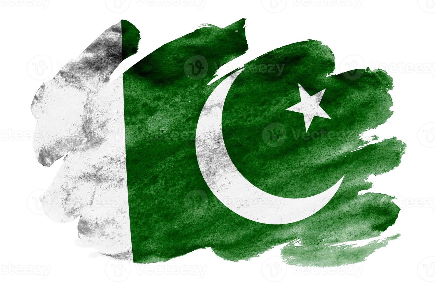 Pakistan flag is depicted in liquid watercolor style isolated on white background photo