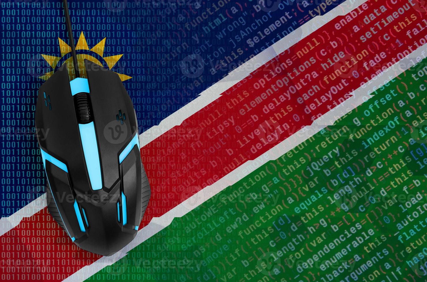 Namibia flag and computer mouse. Digital threat, illegal actions on the Internet photo