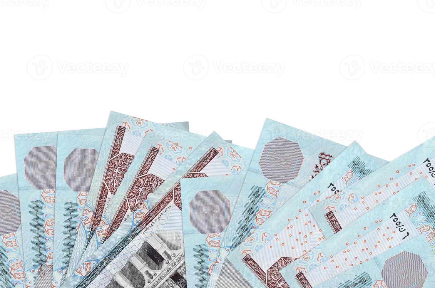 5 Egyptian pounds bills lies on bottom side of screen isolated on white background with copy space. Background banner template photo