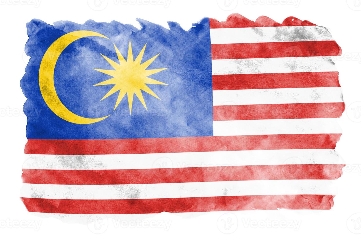Malaysia flag is depicted in liquid watercolor style isolated on white background photo