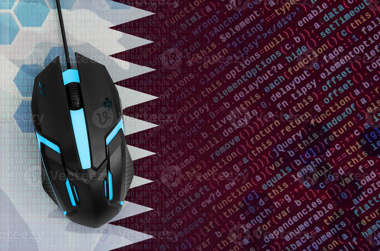 Qatar flag and computer mouse. Digital threat, illegal actions on the Internet photo