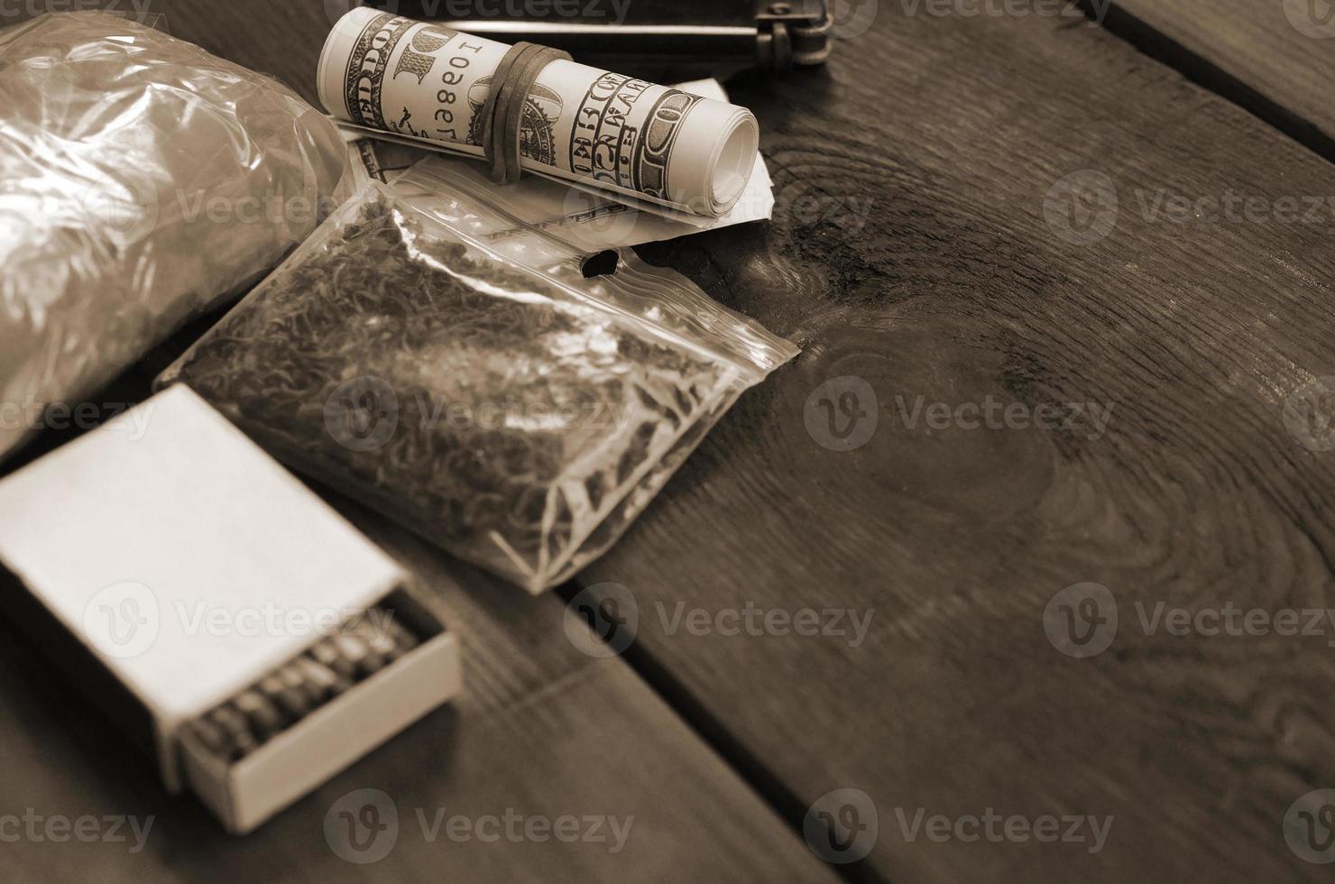 Items for preparing and rolling marijuana cannabis joint. Drugs narcotic concept photo