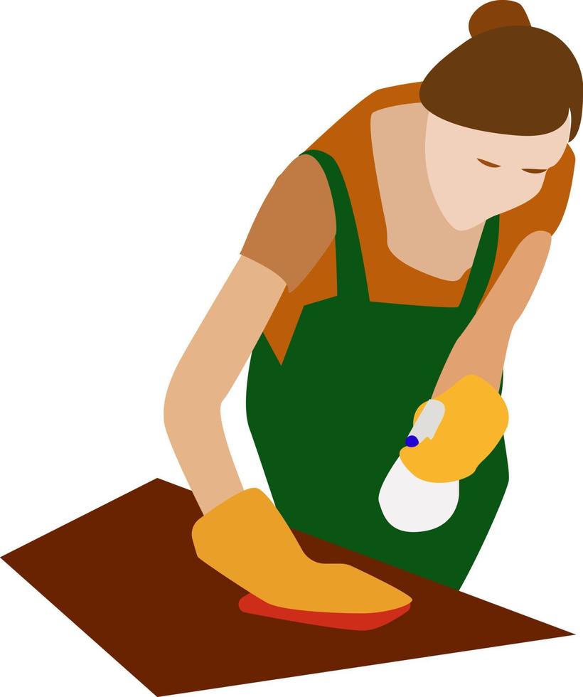 Woman cleaning, illustration, vector on white background.