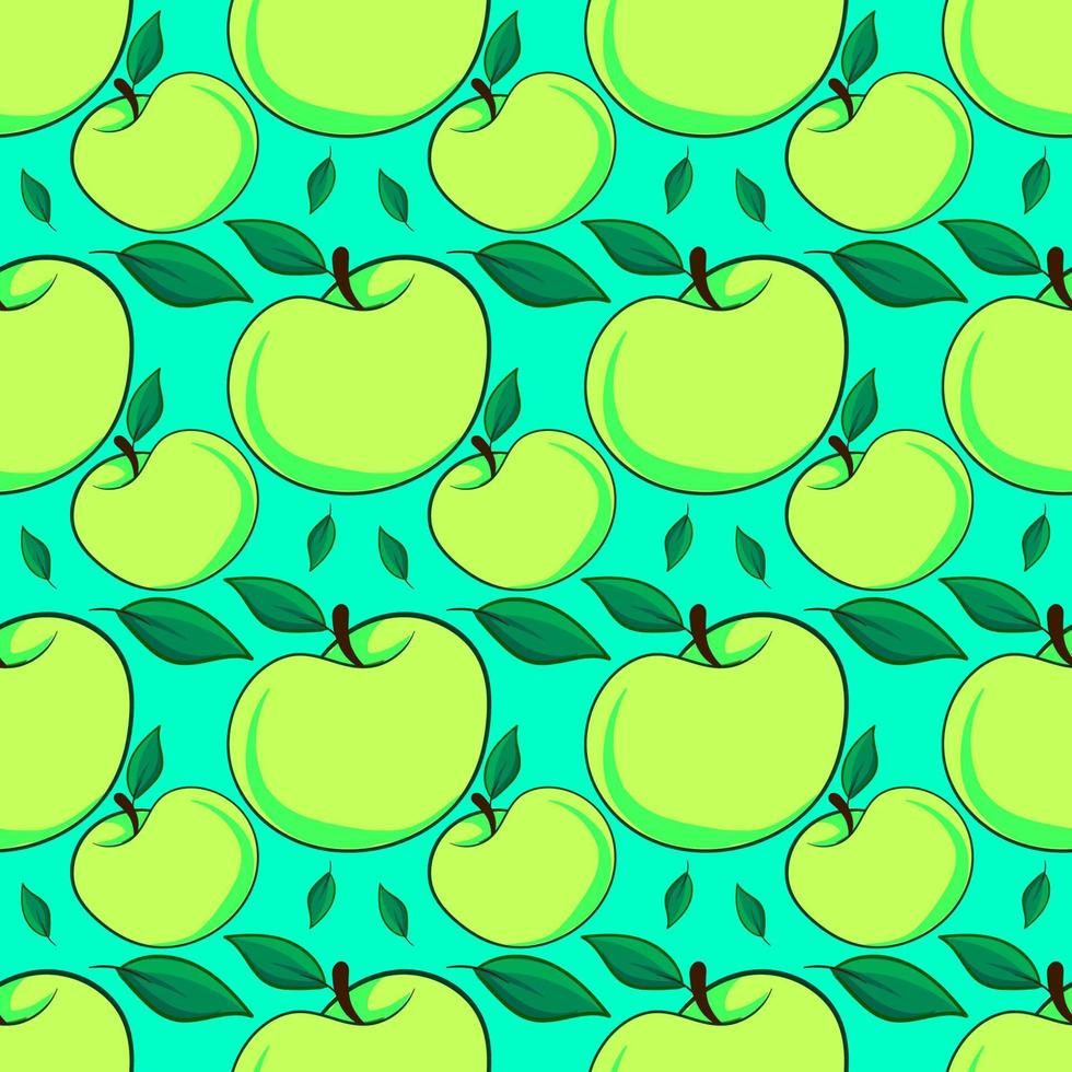 Apples pattern, seamless pattern on blue background. vector