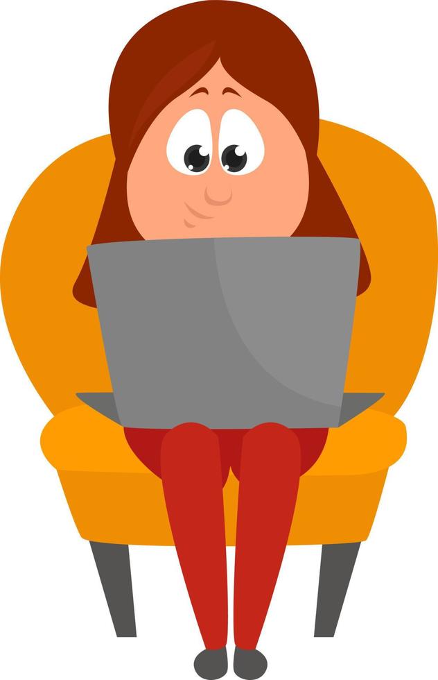 Girl sitting on a yellow chair, illustration, vector on a white background.