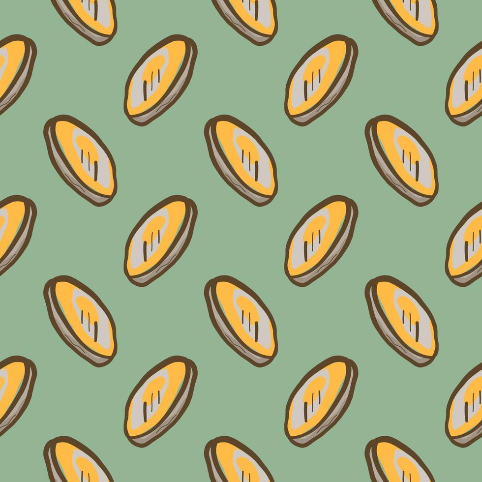 Golden coins , seamless pattern on a green background. vector