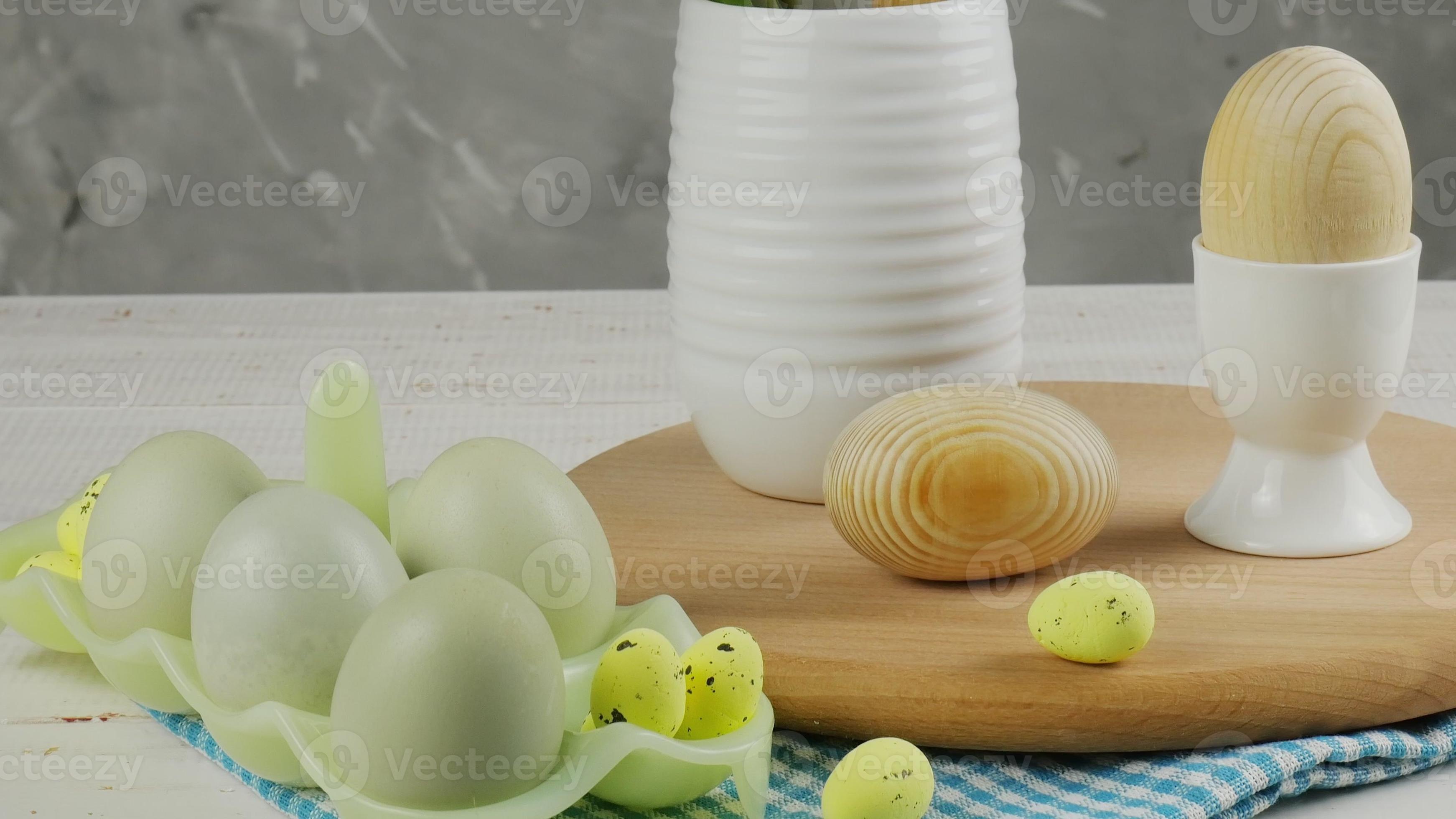 Easter kitchen design. Still life of eggs and kitchen utensils on a