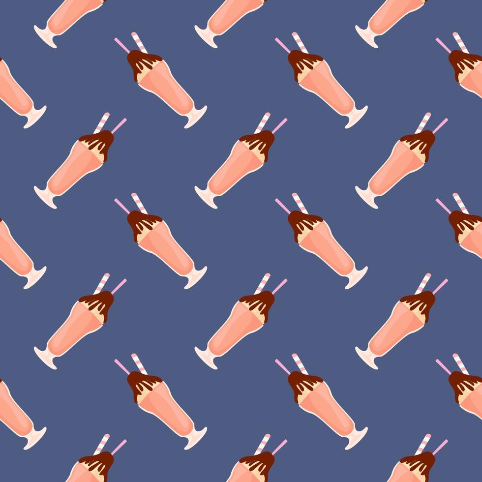 Coctail in a glass,seamless pattern on dark blue background. vector