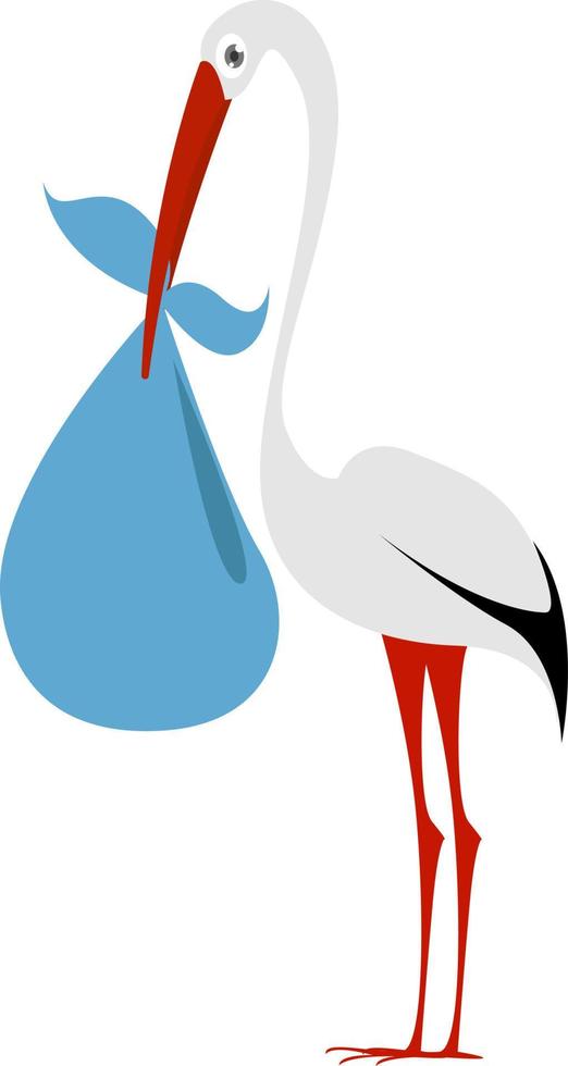 Stork with baby, illustration, vector on white background