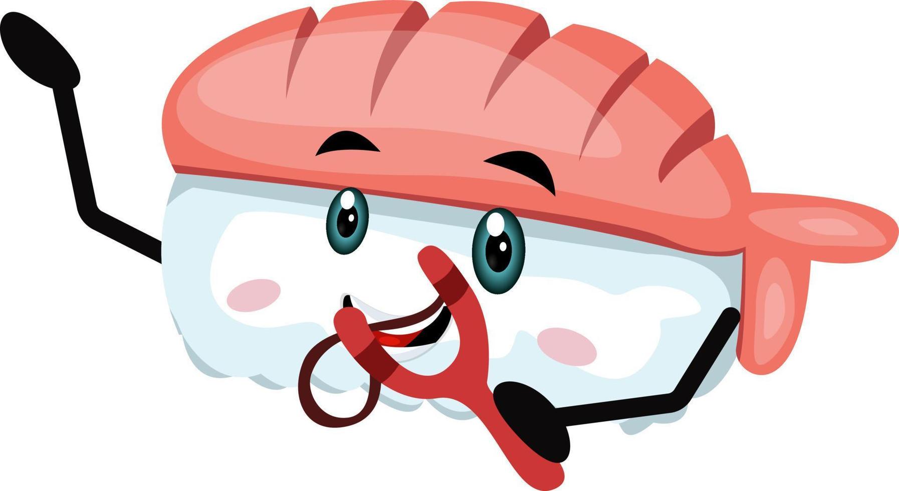 Sushi with spring shot, illustration, vector on white background.