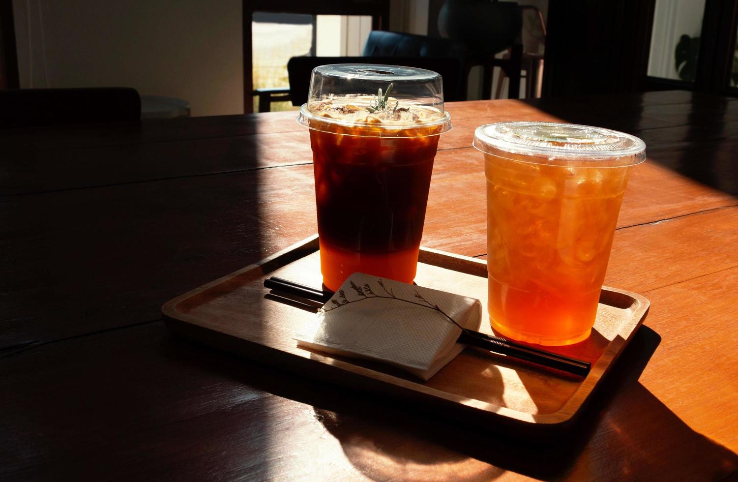 ice coffee and tea under sunlight photo