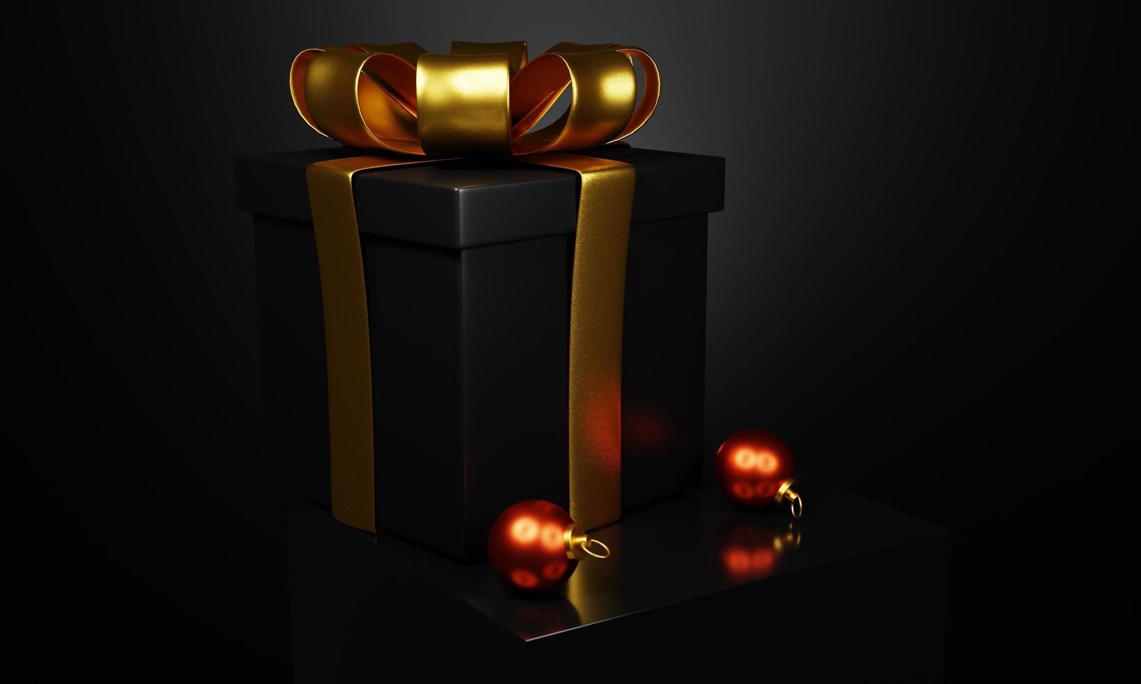 minimal gift box with red christmas decoration on 3d rendering photo