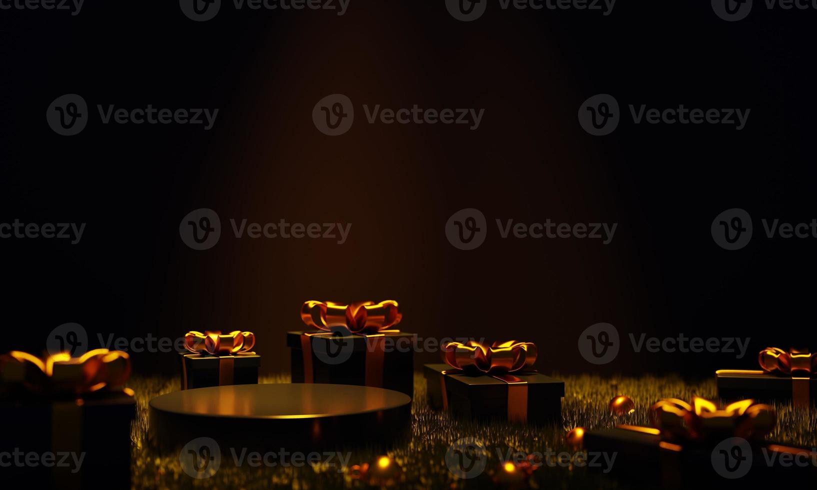 3d rendering podium scene on low light with christmas decoration and gift box. christmas concept on 3d render photo