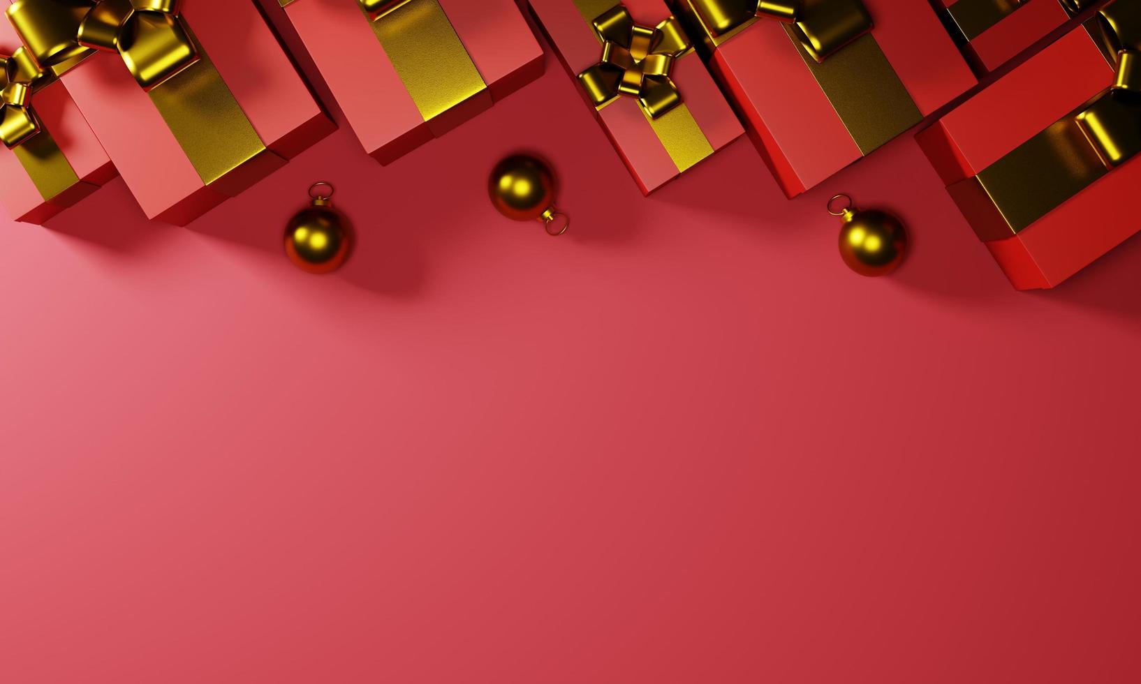 3d minimal top view red gift box with gold ribbon on 3d rendering photo