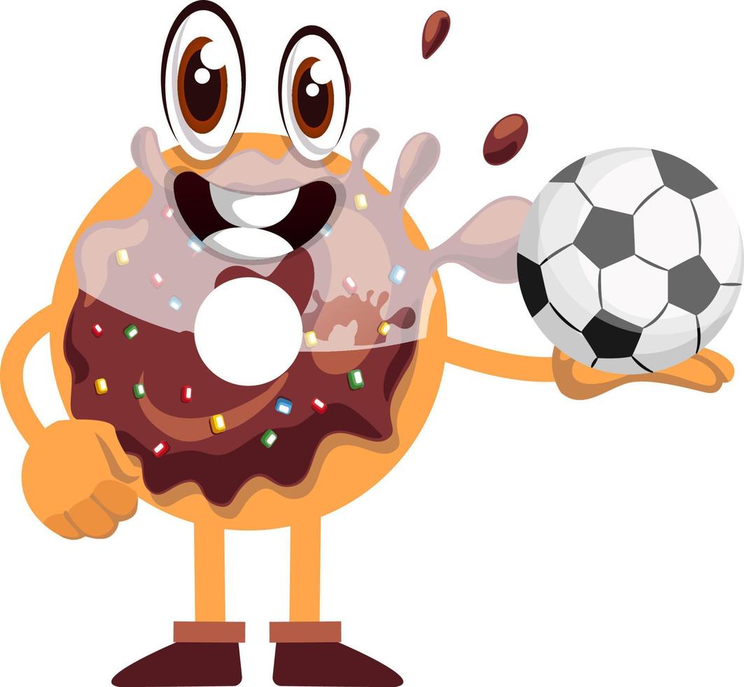 Donut con pelota de fútbol, ilustración, vector sobre fondo blanco.