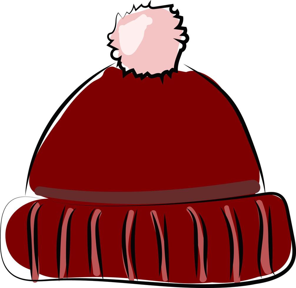 Sombrero de invierno rojo, ilustración, vector sobre fondo blanco.