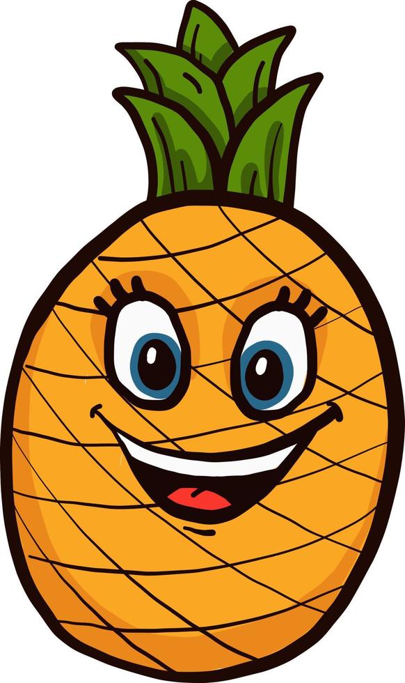 Happy yellow pineapple, illustration, vector on a white background.