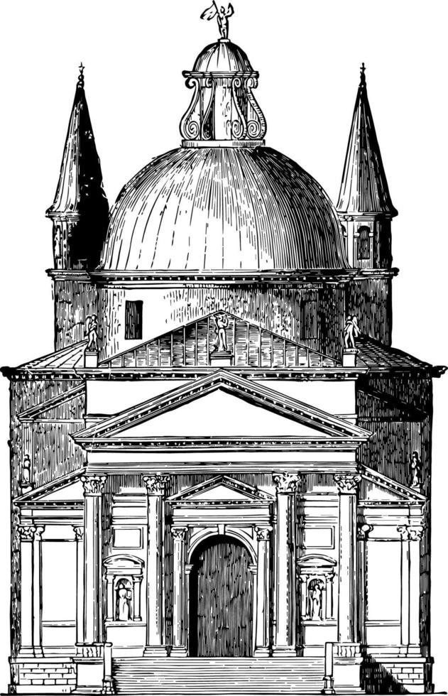 St. Saviour Venice dome vintage engraving. vector