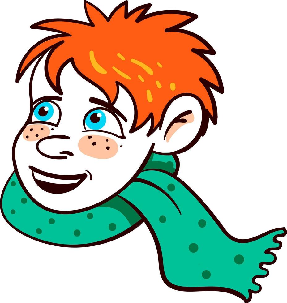 Child with green scarf, illustration, vector on white background