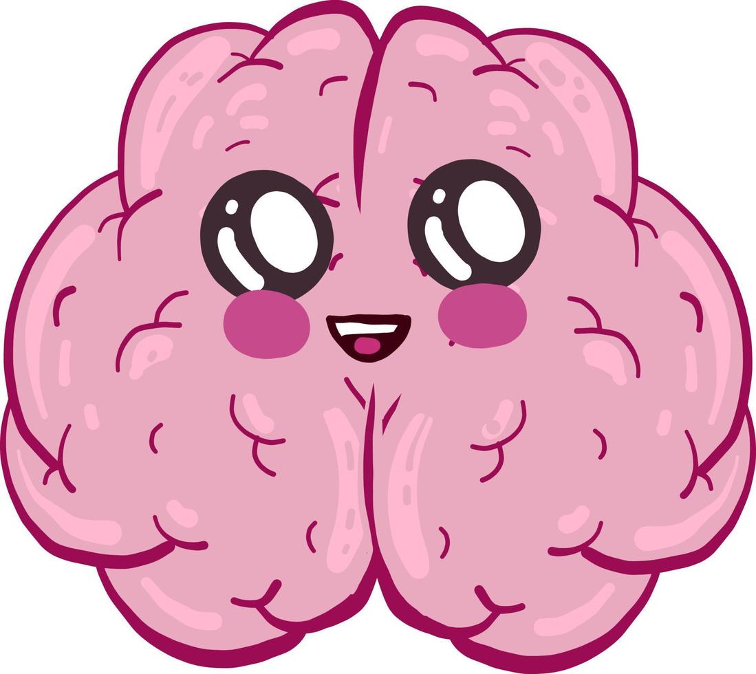 pequeño cerebro emocionado, ilustración, vector sobre fondo blanco.