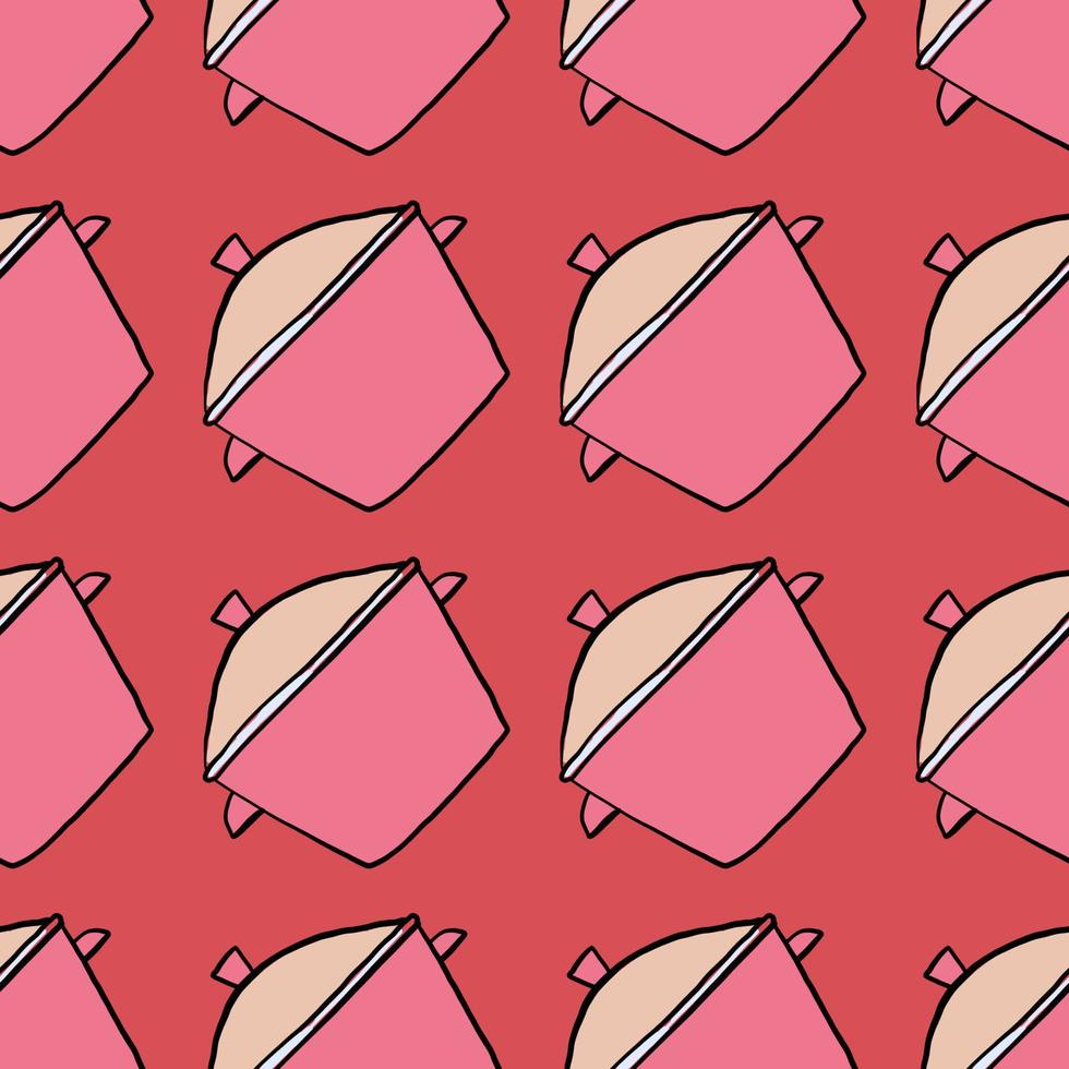 cacerola rosa, patrón sin costuras sobre fondo rojo. vector