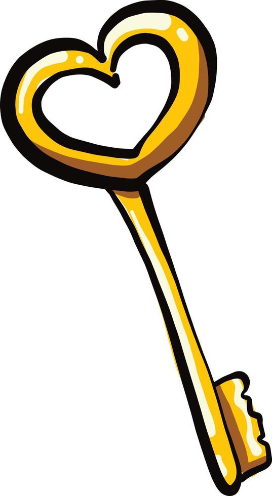 Heart shaped key, illustration, vector on a white background.