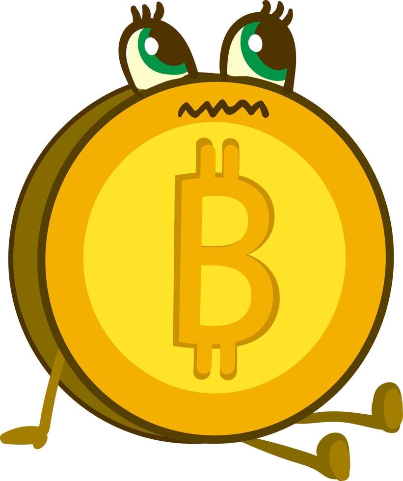 Scared bitcoin, illustration, vector on white background