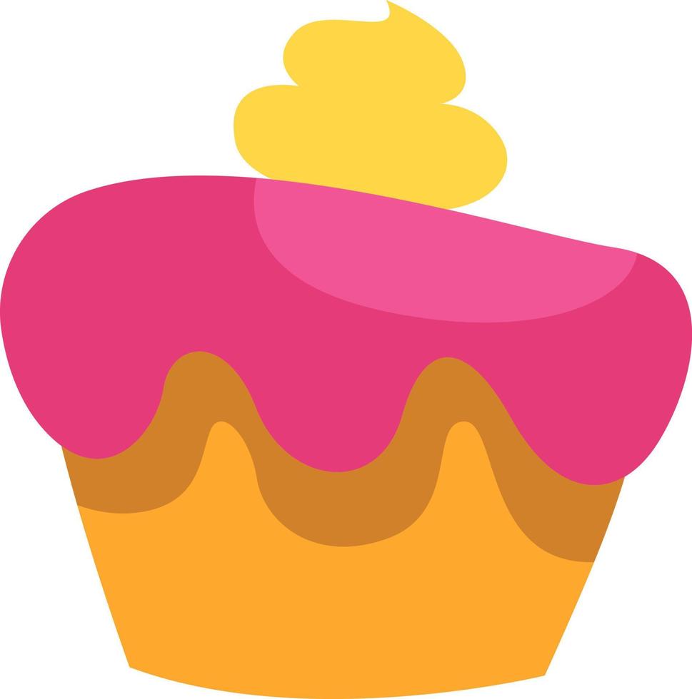 Pink cake with yellow cream, illustration, vector on a white background.