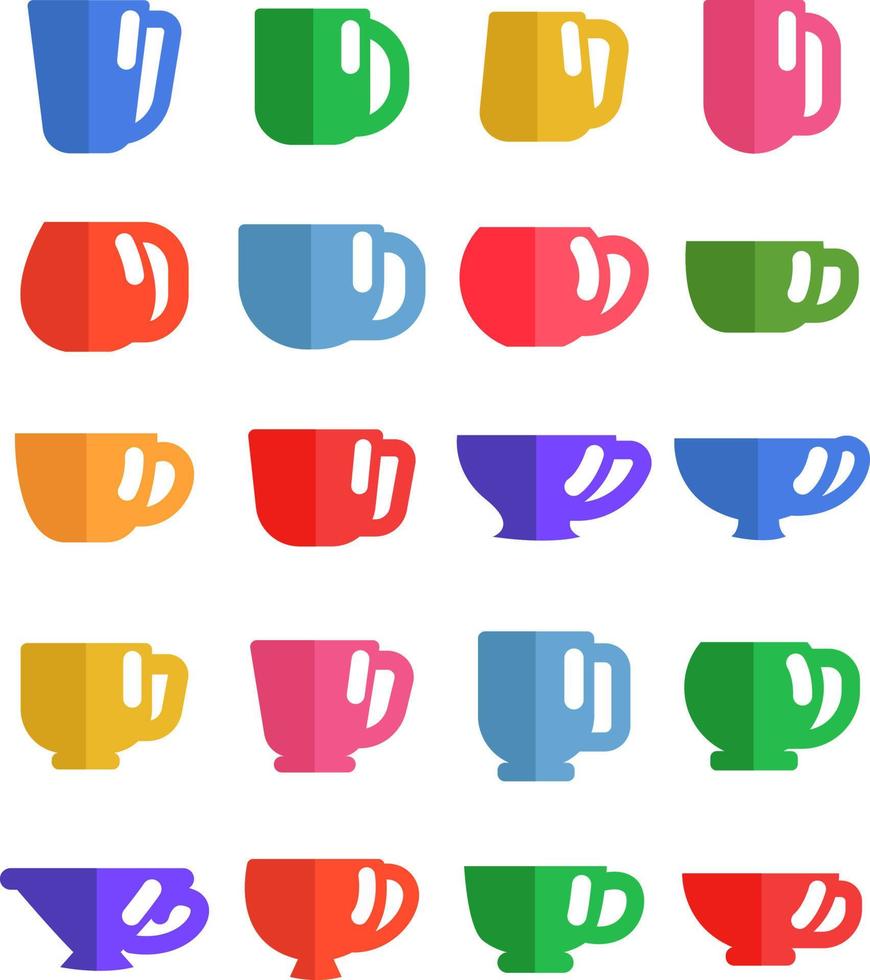 Tazas y tazas de colores, ilustración, vector sobre un fondo blanco.