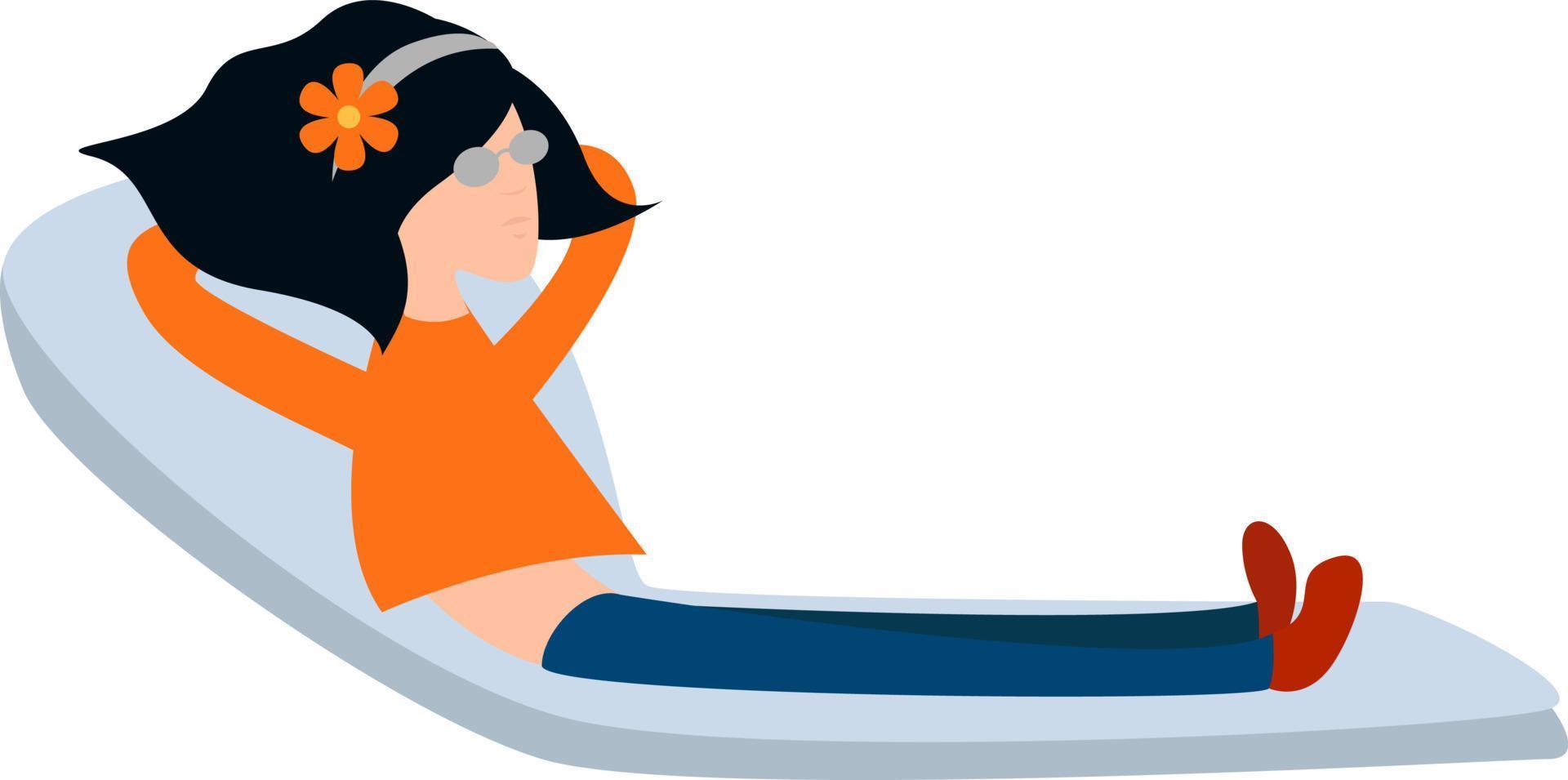 Girl on vacation, illustration, vector on white background.