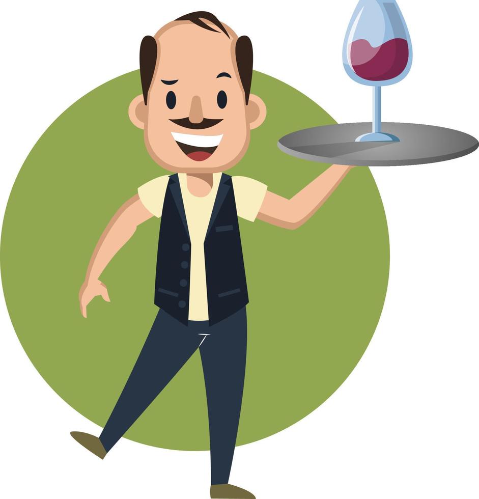 Man serving wine, illustration, vector on white background.