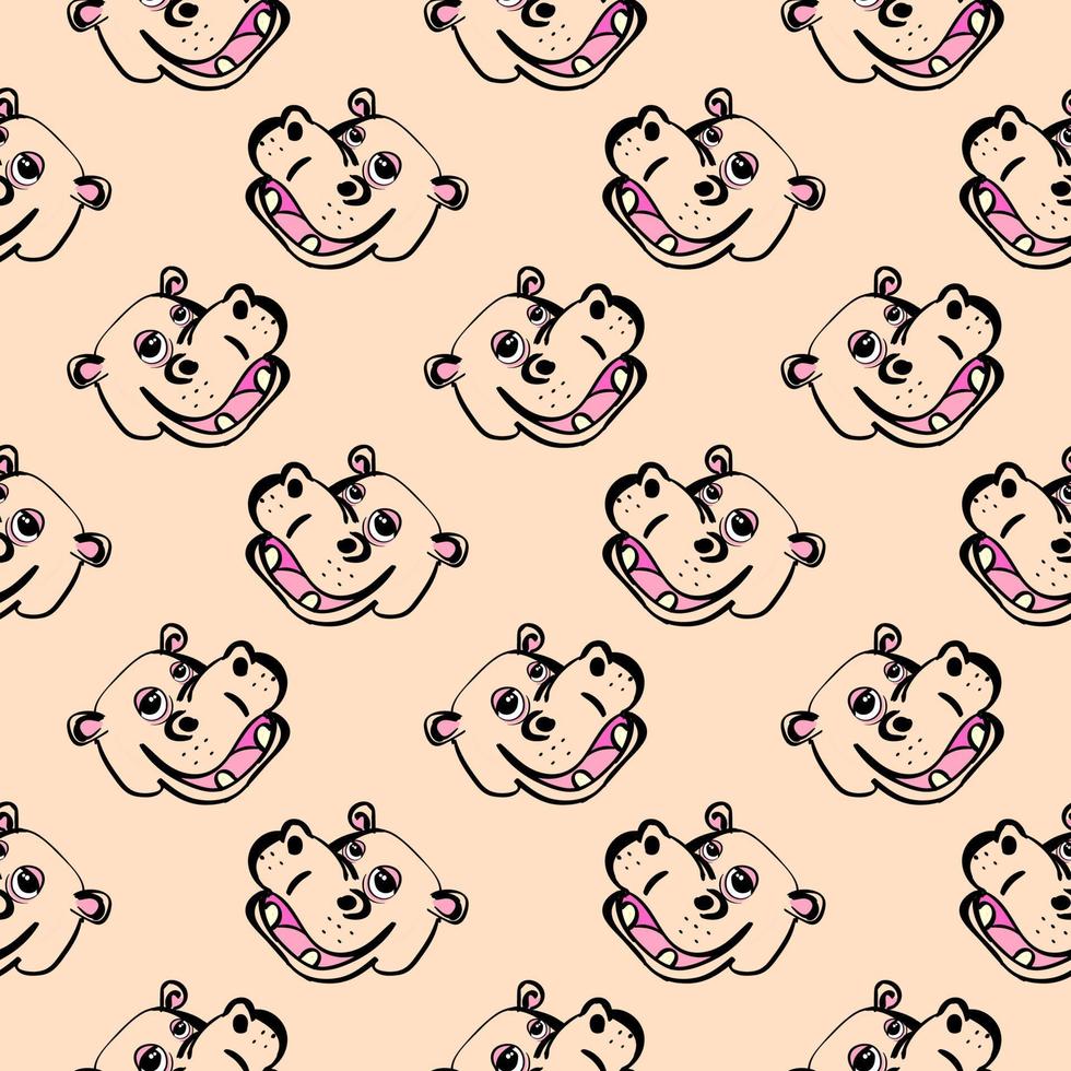 Happy hippo, seamless pattern on pastel background. vector