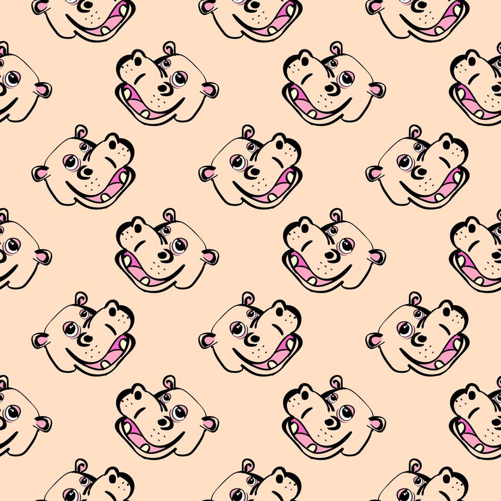 Happy hippo, seamless pattern on pastel background. vector