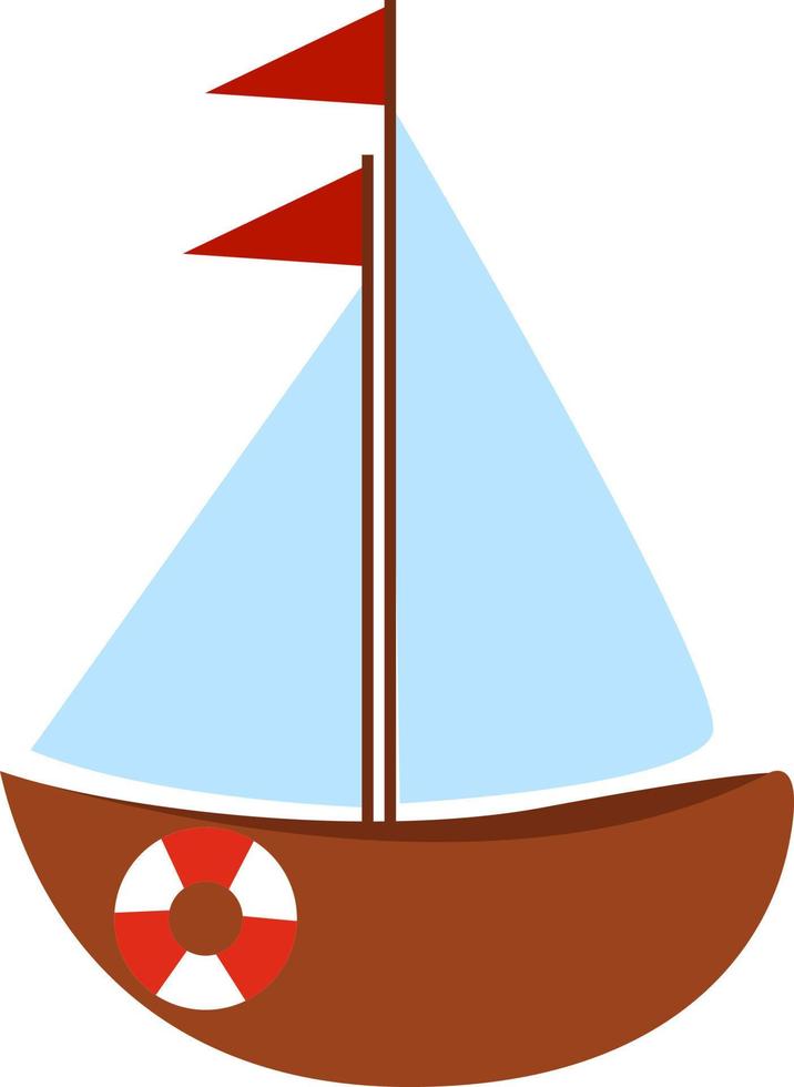 Pequeño barco de juguete, ilustración, vector sobre fondo blanco.